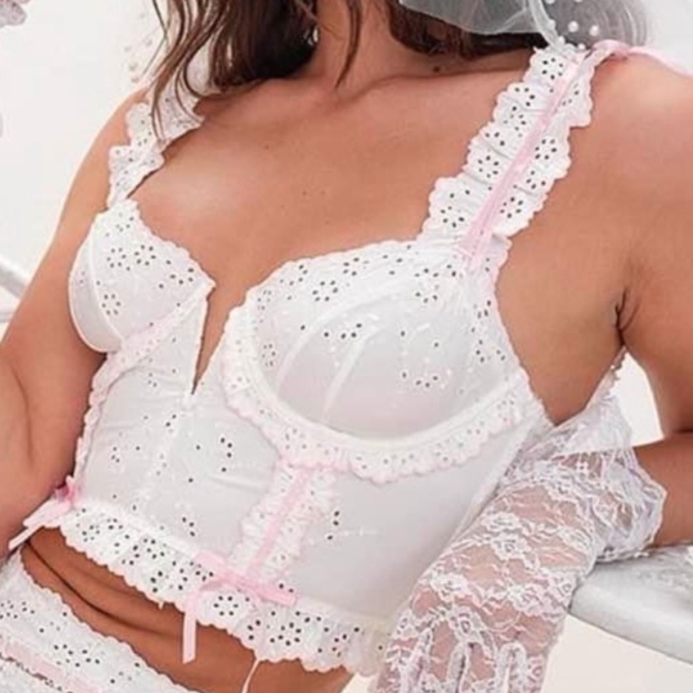For Love And Lemons White and Pink Lace Bralette 38C